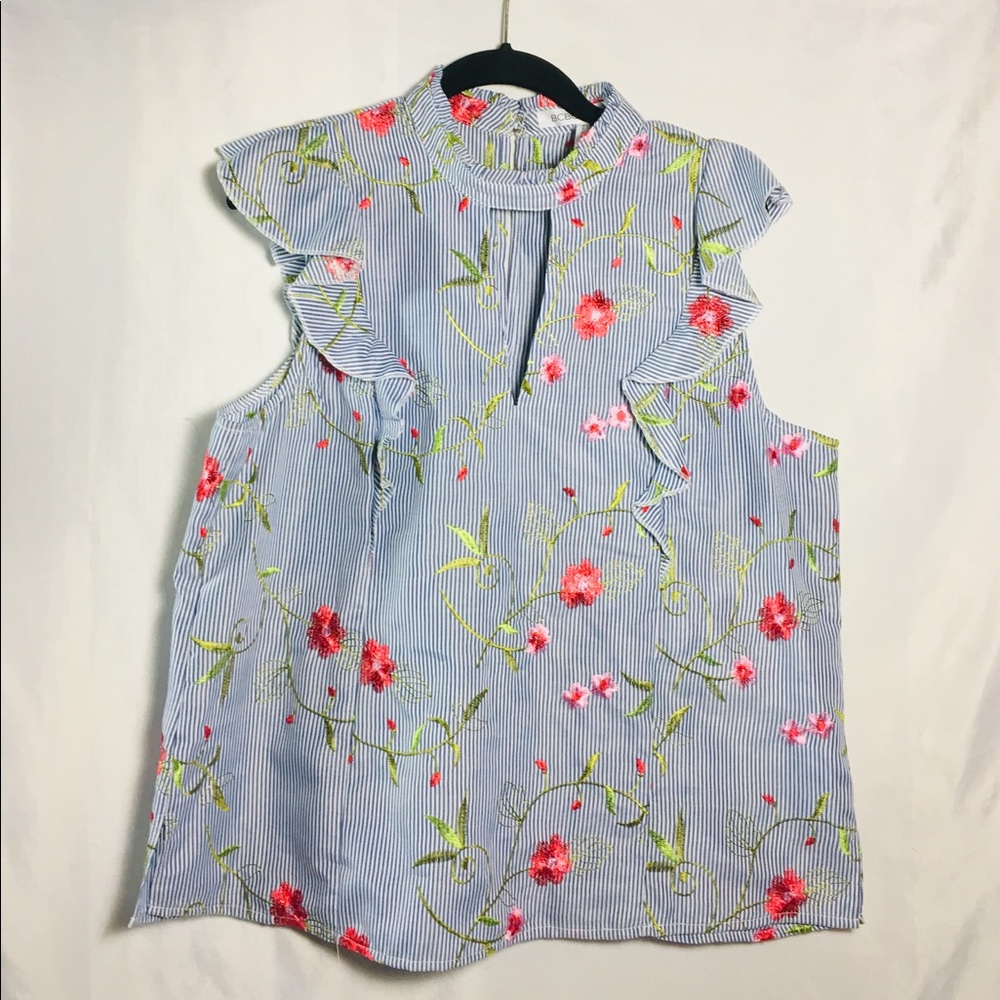 BCBGeneration Women’s L Ruffled Top Pink Flowers